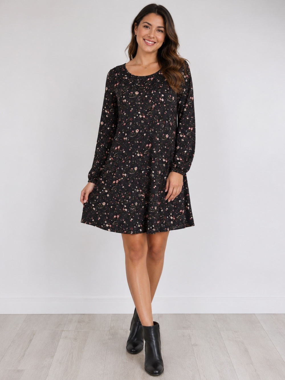 Rue21‎ Plus Size Floral Dress Black Long Sleeve Flowy Casual - Size 1X